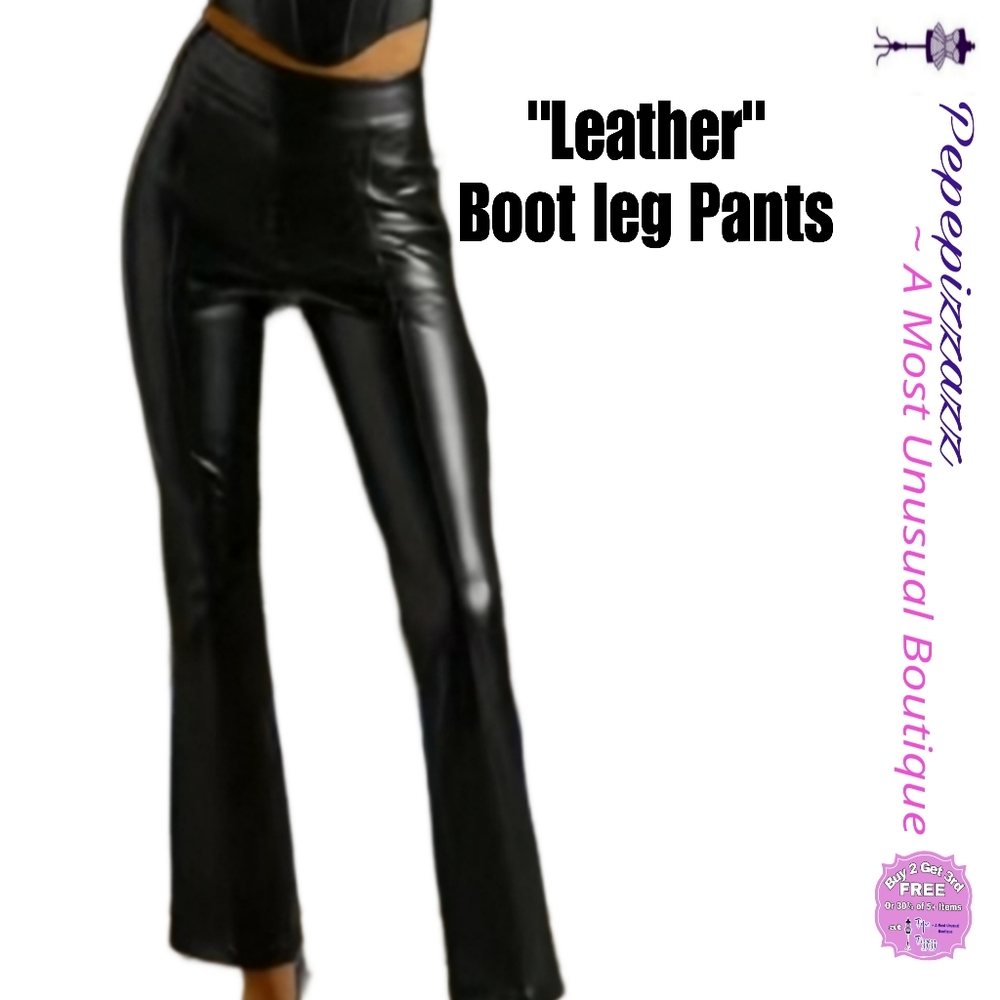 Leather PU Bootcut Workout Leggings. Flare active Pants. Club disco sexy.